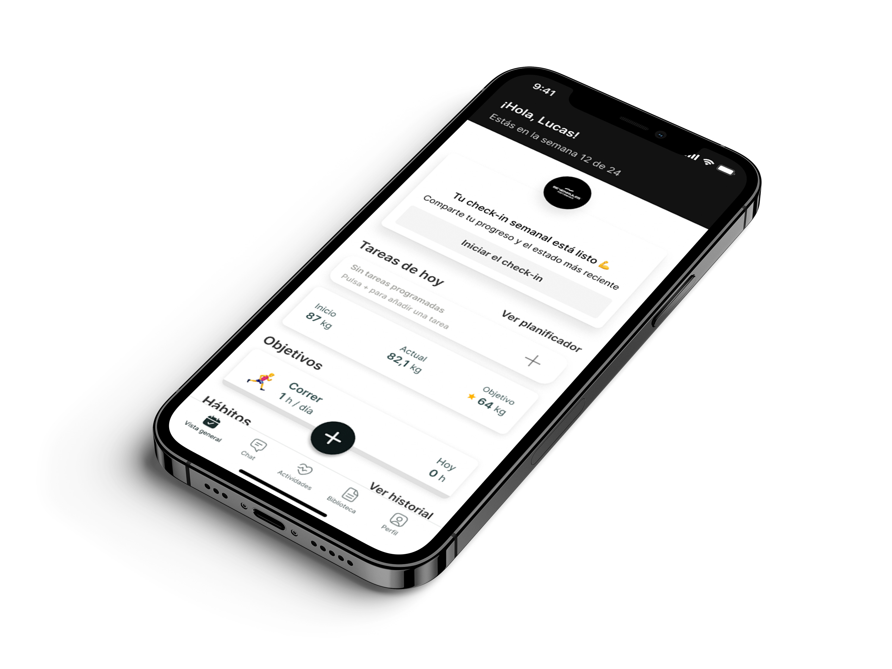 Un mockup de la app de coaching mostrando las funciones.